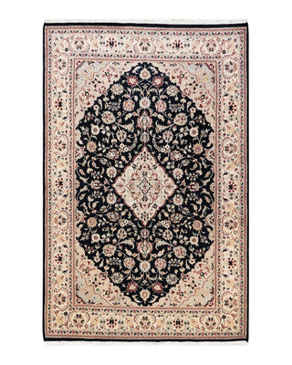 Traditional Mogul Black Wool Area Rug 4' 2" x 6' 4" - Solo Rugs