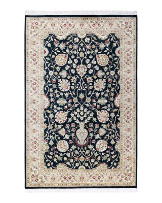 Traditional Mogul Black Wool Area Rug 4' 2" x 6' 5" - Solo Rugs