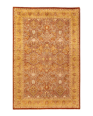 Traditional Mogul Orange Wool Area Rug 6' 1" x 9' 4" - Solo Rugs