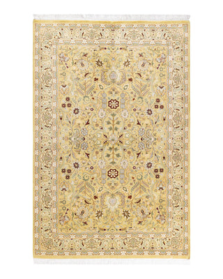 Traditional Mogul Yellow Wool Area Rug 4' 2" x 6' 4" - Solo Rugs