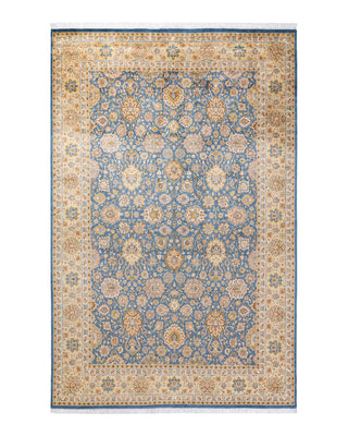 Traditional Mogul Light Blue Wool Area Rug 6' 2" x 9' 6" - Solo Rugs