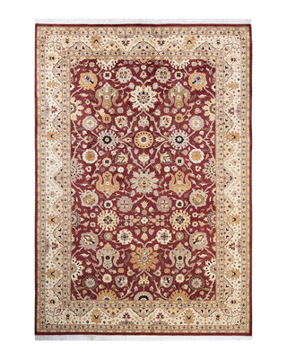 Traditional Mogul Red Wool Area Rug 6' 3" x 8' 3" - Solo Rugs