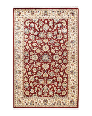 Traditional Mogul Red Wool Area Rug 4' 2" x 6' 2" - Solo Rugs