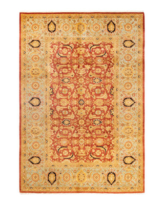 Traditional Mogul Orange Wool Area Rug 6' 3" x 8' 10" - Solo Rugs