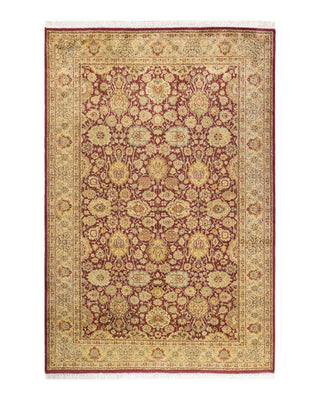 Traditional Mogul Purple Wool Area Rug 4' 7" x 6' 10" - Solo Rugs