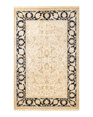 Contemporary Eclectic Ivory Wool Area Rug 6' 1" x 9' 4" - Solo Rugs