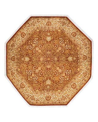 Traditional Mogul Orange Wool Round Area Rug 6' 1" x 6' 1" - Solo Rugs