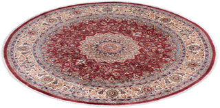 Traditional Mogul Pink Wool Round Area Rug 6' 5" x 6' 7" - Solo Rugs