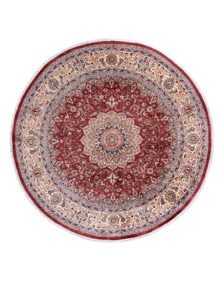 Traditional Mogul Pink Wool Round Area Rug 6' 5" x 6' 7" - Solo Rugs
