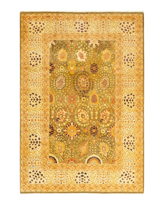 Traditional Mogul Green Wool Area Rug 6' 3" x 9' 2" - Solo Rugs