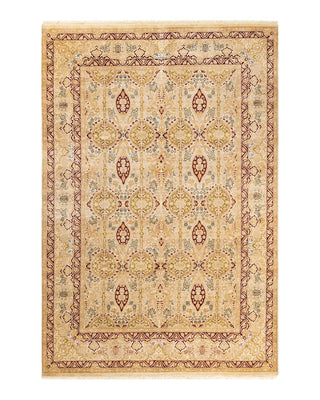 Traditional Mogul Yellow Wool Area Rug 6' 2" x 9' 1" - Solo Rugs