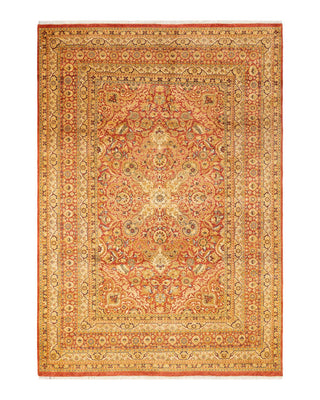 Traditional Mogul Orange Wool Area Rug 6' 2" x 8' 8" - Solo Rugs