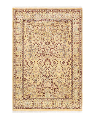 Traditional Mogul Yellow Wool Area Rug 4' 0" x 5' 10" - Solo Rugs