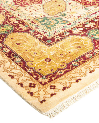 Traditional Mogul Ivory Wool Area Rug 6' 1" x 9' 4" - Solo Rugs