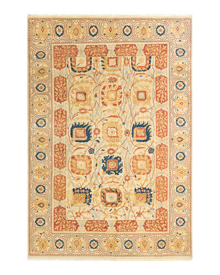 Traditional Mogul Ivory Wool Area Rug 6' 1" x 9' 1" - Solo Rugs