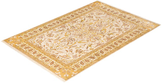 Traditional Mogul Ivory Wool Area Rug 6' 2" x 9' 4" - Solo Rugs