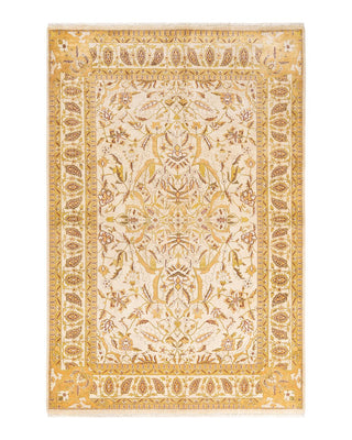 Traditional Mogul Ivory Wool Area Rug 6' 2" x 9' 4" - Solo Rugs