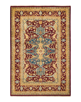 Traditional Mogul Purple Wool Area Rug 6' 1" x 9' 0" - Solo Rugs