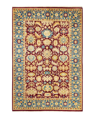 Traditional Mogul Red Wool Area Rug 6' 2" x 9' 2" - Solo Rugs