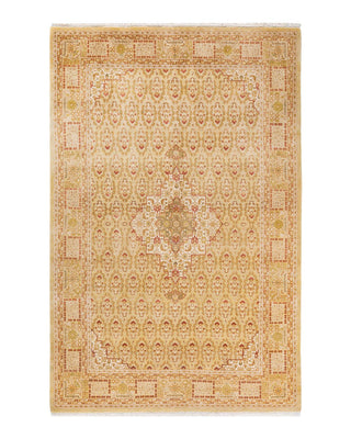 Traditional Mogul Ivory Wool Area Rug 6' 0" x 9' 4" - Solo Rugs