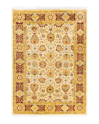 Traditional Mogul Ivory Wool Area Rug 4' 2" x 5' 10" - Solo Rugs