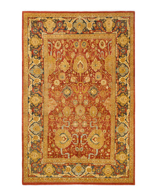 Traditional Mogul Orange Wool Area Rug 5' 10" x 9' 1" - Solo Rugs