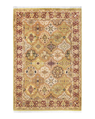 Traditional Mogul Green Wool Area Rug 4' 2" x 6' 4" - Solo Rugs