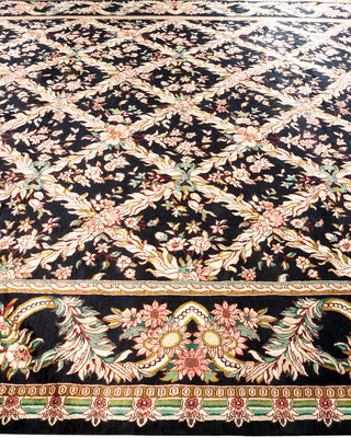 Traditional Mogul Black Wool Area Rug 9' 0" x 11' 7" - Solo Rugs