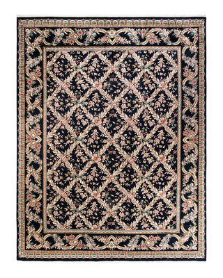 Traditional Mogul Black Wool Area Rug 9' 0" x 11' 7" - Solo Rugs