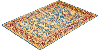 Traditional Mogul Blue Wool Area Rug 6' 1" x 9' 1" - Solo Rugs