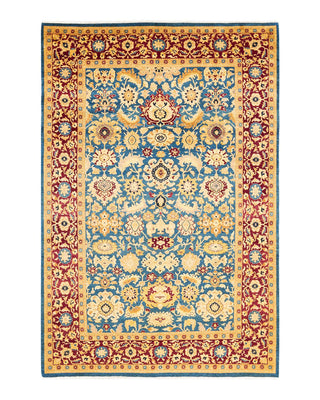 Traditional Mogul Blue Wool Area Rug 6' 1" x 9' 1" - Solo Rugs
