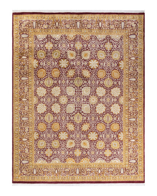 Traditional Mogul Purple Wool Area Rug 7' 10" x 10' 3" - Solo Rugs