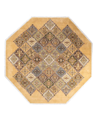 Traditional Mogul Yellow Wool Octagon Area Rug 9' 1" x 9' 1" - Solo Rugs