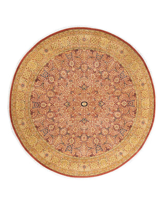 Traditional Mogul Orange Wool Round Area Rug 8' 1" x 8' 1" - Solo Rugs