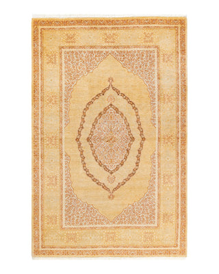 Traditional Mogul Yellow Wool Area Rug 4' 1" x 6' 4" - Solo Rugs