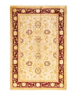 Traditional Mogul Ivory Wool Area Rug 6' 2" x 9' 1" - Solo Rugs