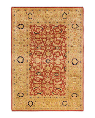Traditional Mogul Orange Wool Area Rug 6' 3" x 9' 1" - Solo Rugs
