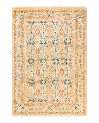 Traditional Mogul Yellow Wool Area Rug 6' 2" x 9' 1" - Solo Rugs