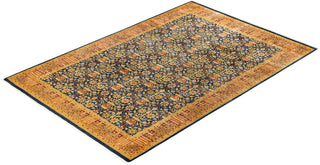Traditional Mogul Blue Wool Area Rug 6' 1" x 9' 1" - Solo Rugs