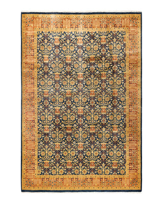 Traditional Mogul Blue Wool Area Rug 6' 1" x 9' 1" - Solo Rugs