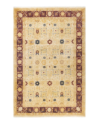 Traditional Mogul Ivory Wool Area Rug 6' 2" x 9' 3" - Solo Rugs