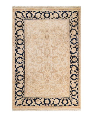 Contemporary Eclectic Ivory Wool Area Rug 4' 2" x 6' 1" - Solo Rugs