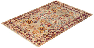 Traditional Mogul Light Blue Wool Area Rug 6' 1" x 8' 10" - Solo Rugs