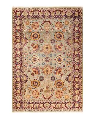 Traditional Mogul Light Blue Wool Area Rug 6' 1" x 8' 10" - Solo Rugs