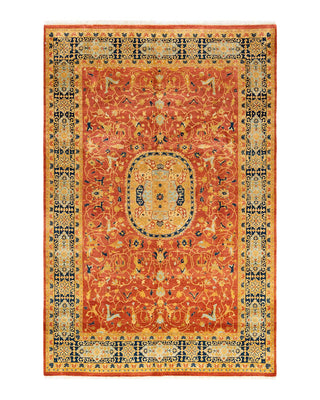 Traditional Mogul Orange Wool Area Rug 6' 0" x 9' 0" - Solo Rugs