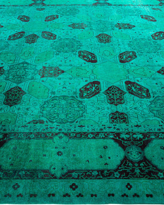 Contemporary Fine Vibrance Green Wool Area Rug 9' 1" x 11' 10" - Solo Rugs