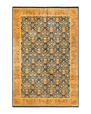 Traditional Mogul Blue Wool Area Rug 6' 1" x 9' 1" - Solo Rugs