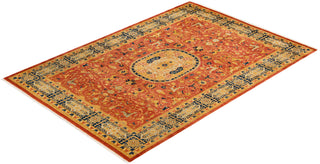 Traditional Mogul Orange Wool Area Rug 6' 1" x 9' 0" - Solo Rugs