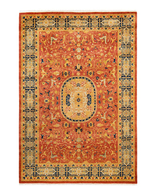 Traditional Mogul Orange Wool Area Rug 6' 1" x 9' 0" - Solo Rugs