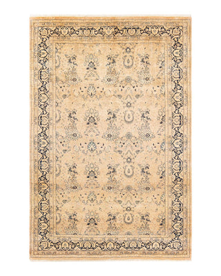 Traditional Mogul Beige Wool Area Rug 6' 2" x 9' 2" - Solo Rugs